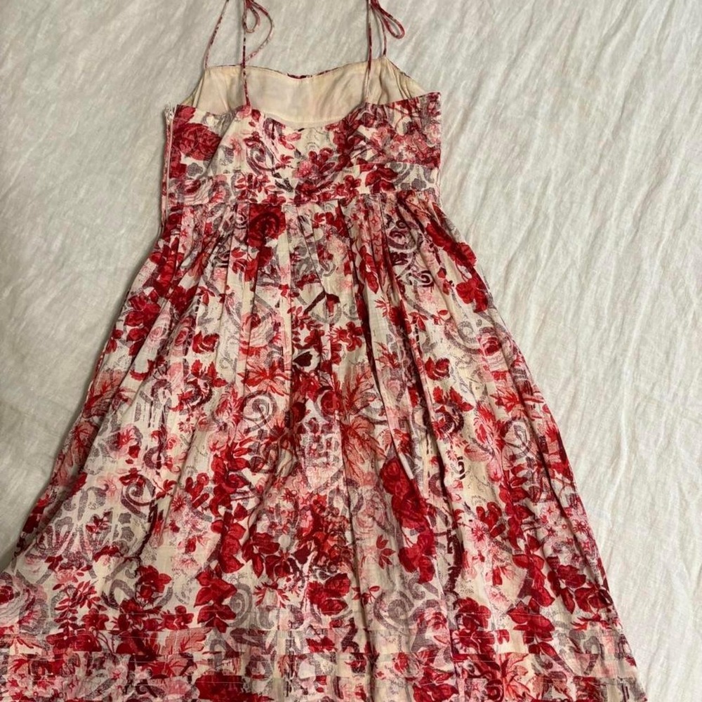 Gap Red Floral Cottagecore Sundress Tie Strap Empire Waist with Pockets 0
